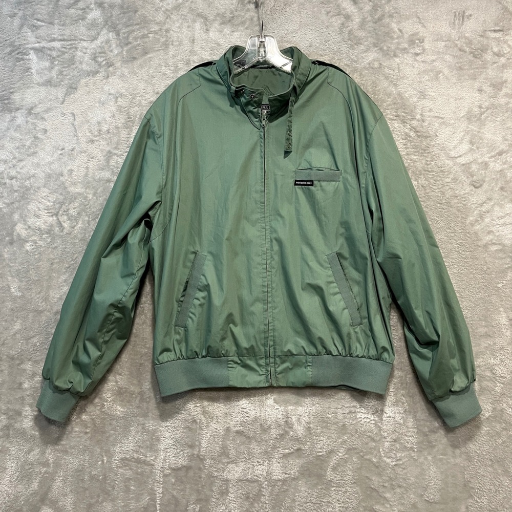 Members Only Racer Jacket Mens Large Green Vintage Iconic Bomber Epaulettes